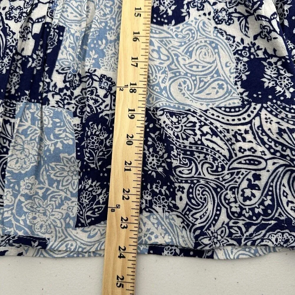 Maeve Cathy Pleated Blouse Size M Blue Paisley Boho Puff Sleeve Hippie‎